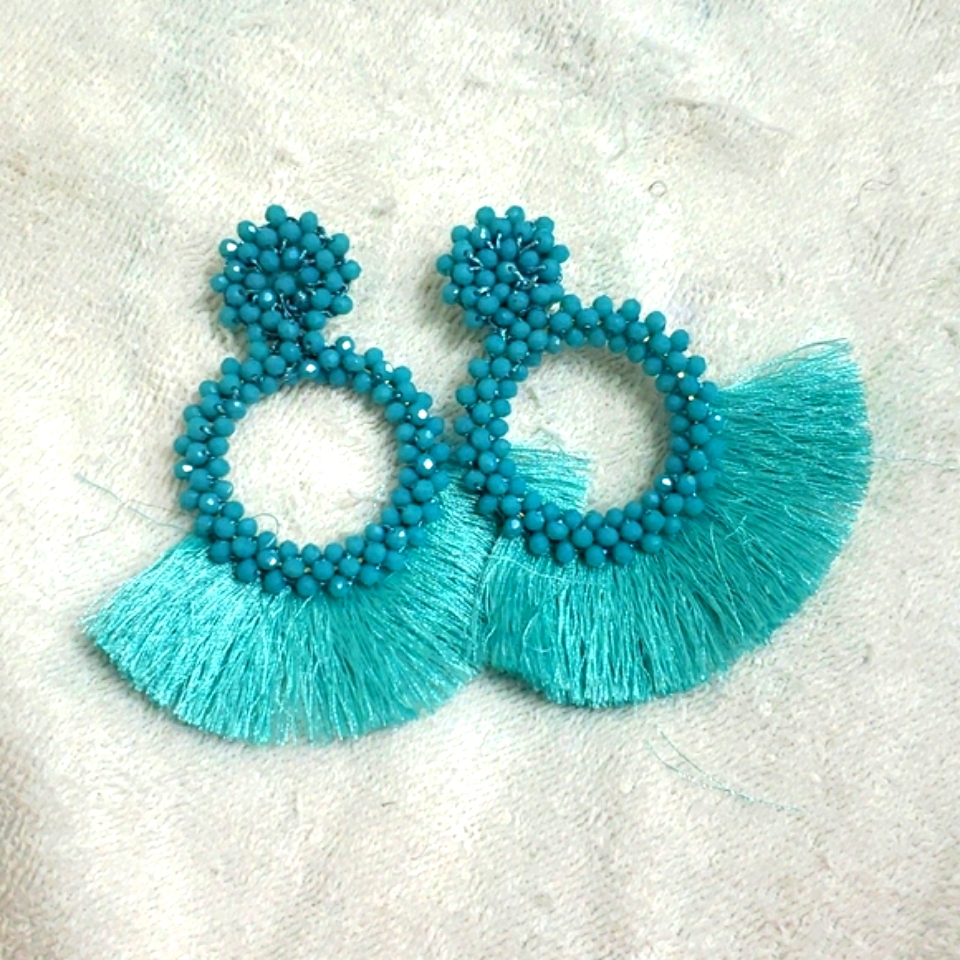Large Rhinestone Flary Blue / Teal Earrings